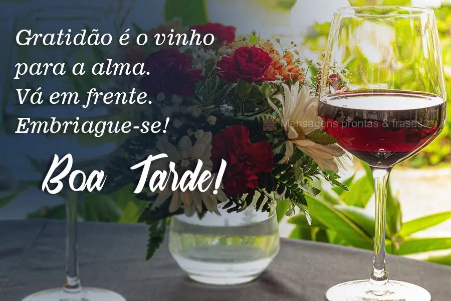 Gratidão é o vinho para a alma. Vá em frente. Embriague-se! Boa Tarde!