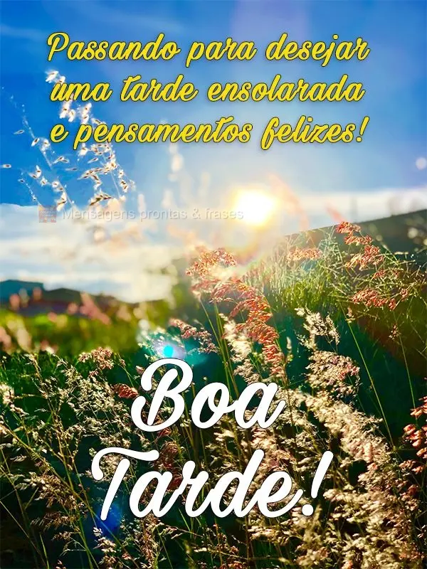 Passando para desejar uma tarde ensolarada e pensamentos felizes! 
 Boa Tarde!