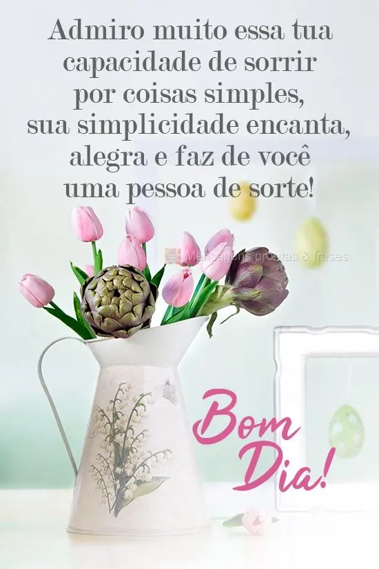 Admiro muito essa tua capacidade de sorrir por coisas simples, sua simplicidade encanta, alegra e faz de você uma pessoa de sorte!  Bom dia!