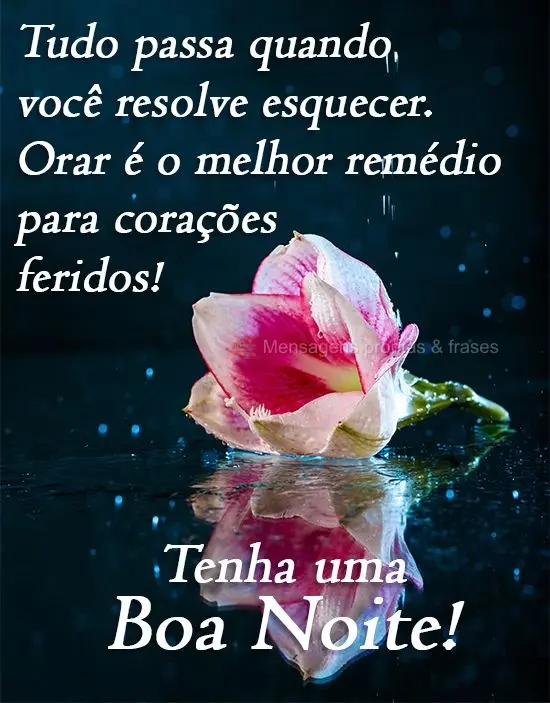 Tudo passa quando você resolve esquecer. Orar é o melhor remédio para corações feridos! 
 Tenha uma Boa Noite!