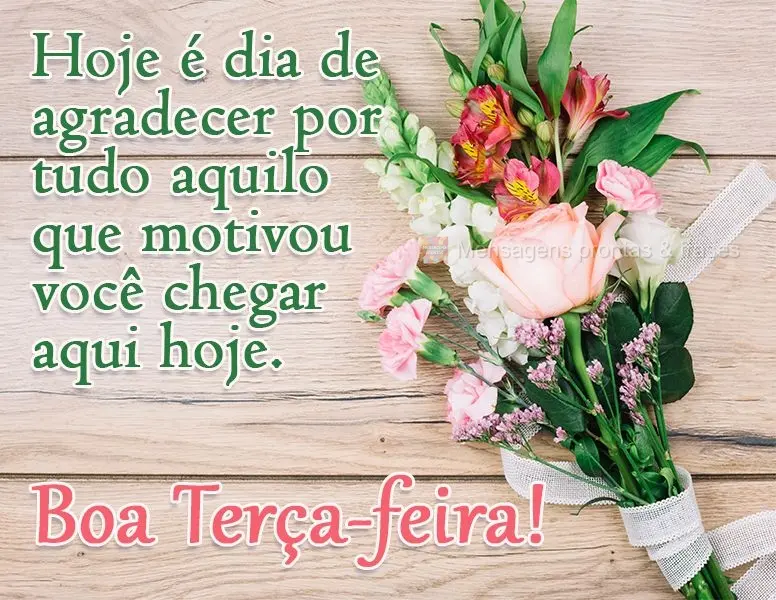 Hoje é dia de agradecer por tudo aquilo que motivou você a chegar aqui hoje. 
 Boa Terça-feira!