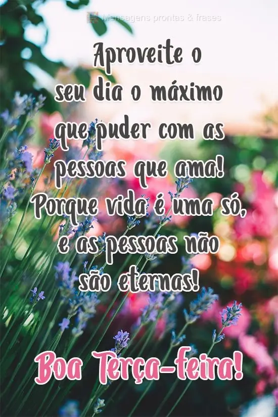 Aproveite o seu dia o máximo que puder com as pessoas que ama! Porque vida é uma só, e as pessoas não são eternas! 
 Boa Terça-feira!