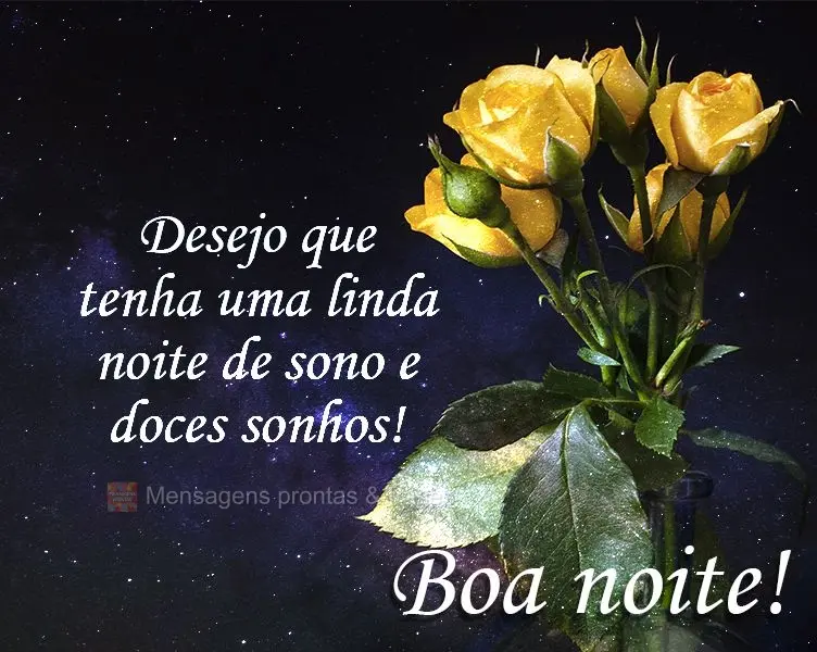 Desejo que tenha uma linda noite de sono e doces sonhos! 
 Boa noite!