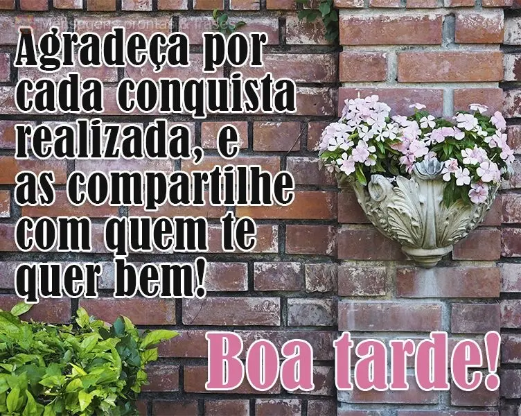 Agradeça por cada conquista realizada e as compartilhe com quem te quer bem!  Boa tarde!