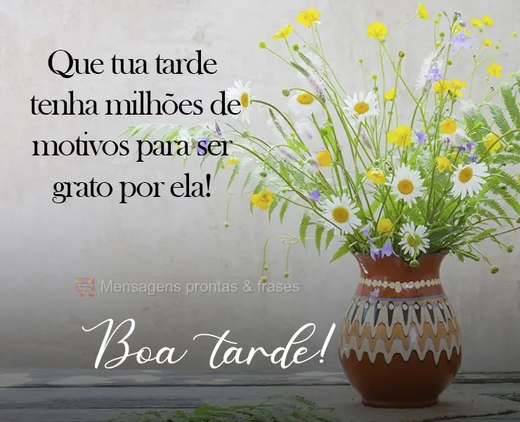 Que tua tarde tenha milhões de motivos para ser grato por ela! 
 Boa tarde!