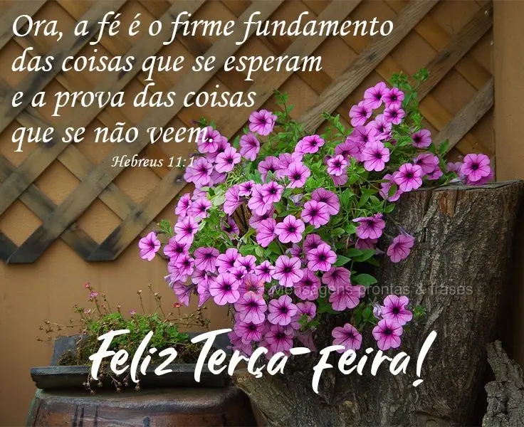 Ora, a fé é o firme fundamento das coisas que se esperam e a prova das coisas que se não veem. 
 Feliz Terça! Hebreus 11:1