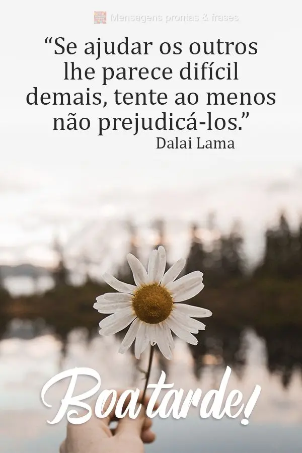 “Se ajudar os outros lhe parece difícil demais, tente ao menos não prejudicá-los.” Boa tarde! Dalai Lama