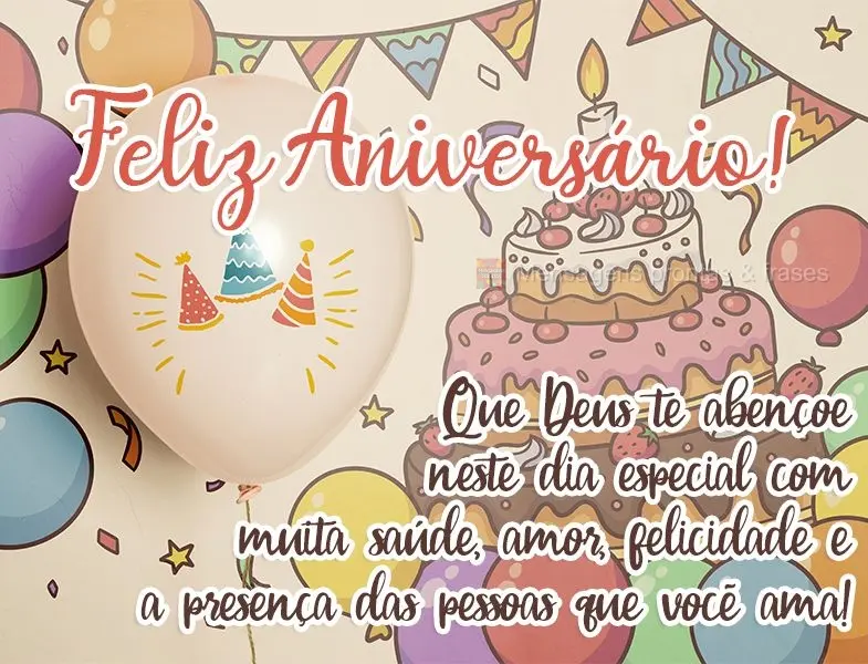 Que Deus te abençoe neste dia especial com muita saúde, amor, felicidade e a presença das pessoas que você ama! Feliz Aniversário! 