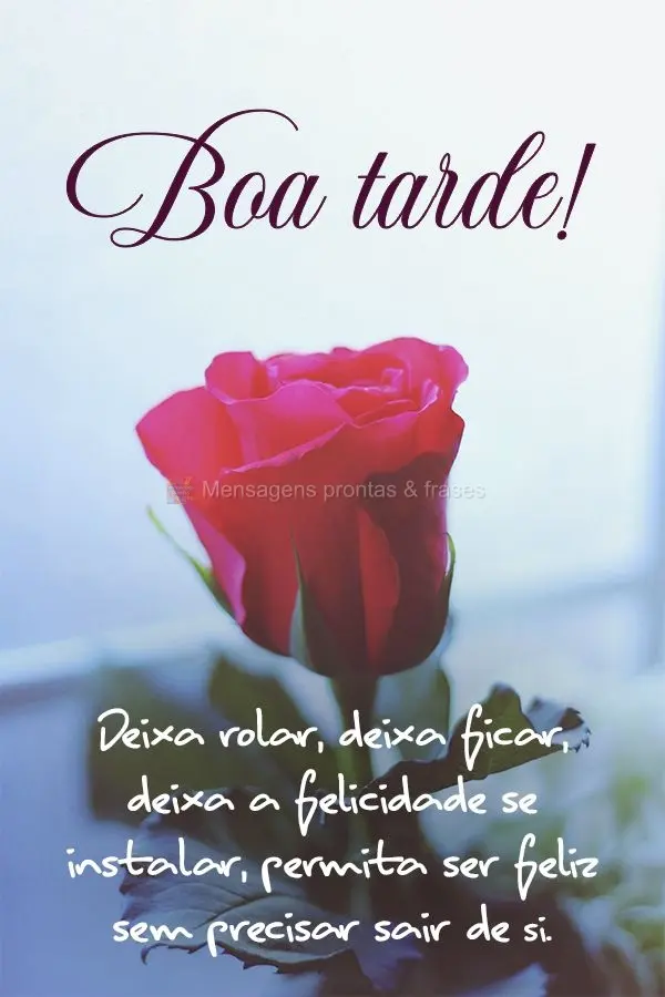 Deixa rolar, deixa ficar, deixa a felicidade se instalar, permita ser feliz sem precisar sair de si. Boa tarde! 