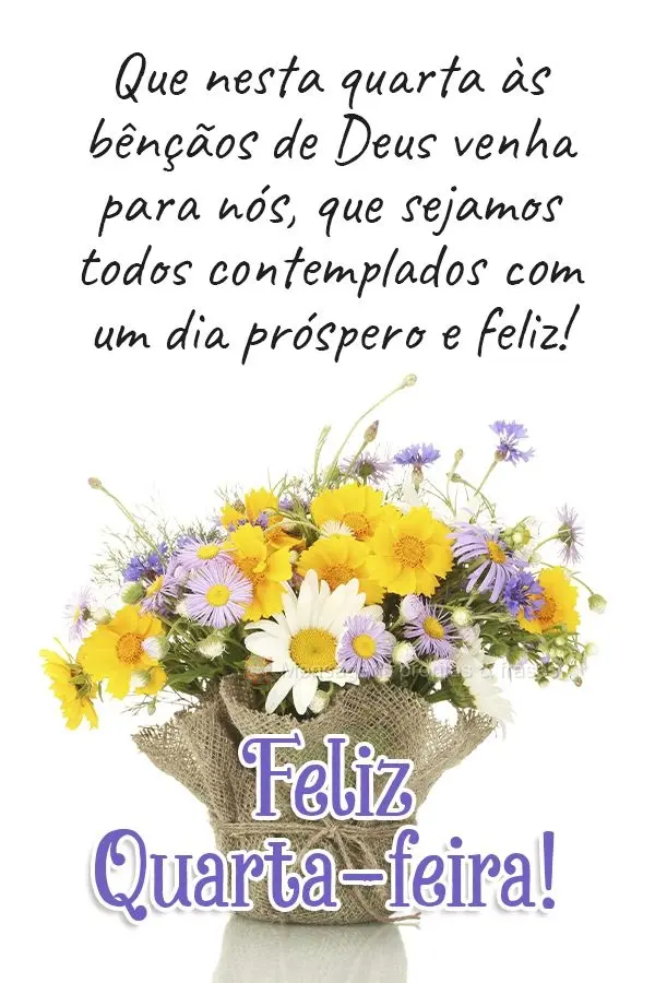 Que nesta quarta as bênçãos de Deus venha para nós, que sejamos todos contemplados com um dia próspero e feliz! Feliz Quarta-feira! 