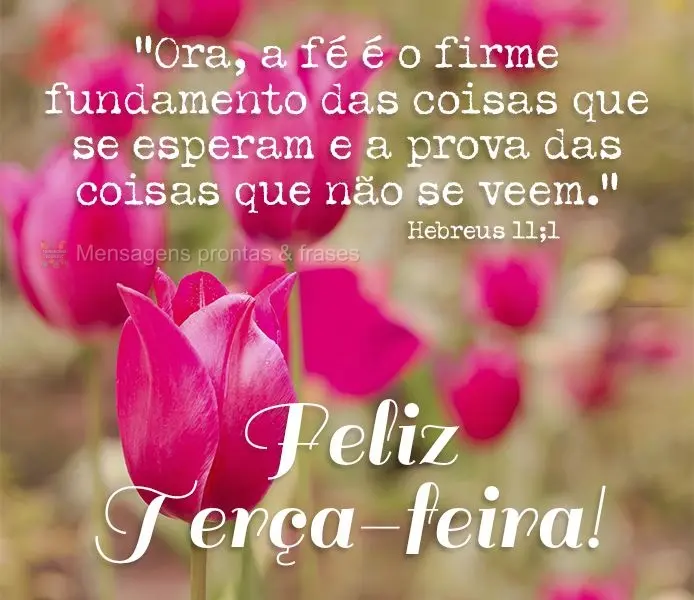 “Ora, a fé é o firme fundamento das coisas que se esperam e a prova das coisas que se não veem.” 

Feliz Terça-feira Hebreus 11:1