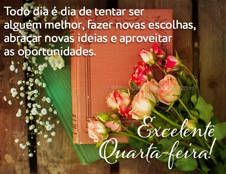 Todo dia é dia de tentar ser alguém melhor, fazer novas escolhas, abraçar novas ideias e aproveitar as oportunidades. Excelente Quarta-feira!