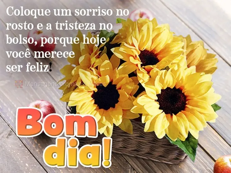 Coloque um sorriso no rosto e a tristeza no bolso, porque hoje você merece ser feliz! Bom dia!