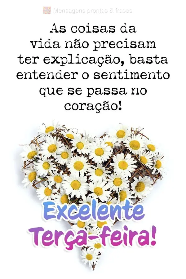 As coisas da vida não precisam ter explicação, basta entender o sentimento que se passa no coração! Excelente Terça-feira!