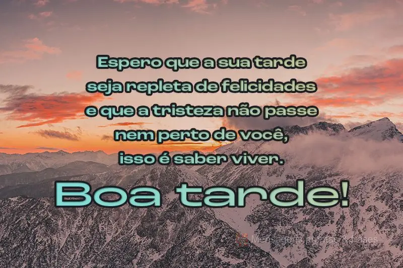 Espero que a sua tarde seja repleta de felicidades e que a tristeza não passe nem perto de você, isso é saber viver. 
 Boa tarde! 