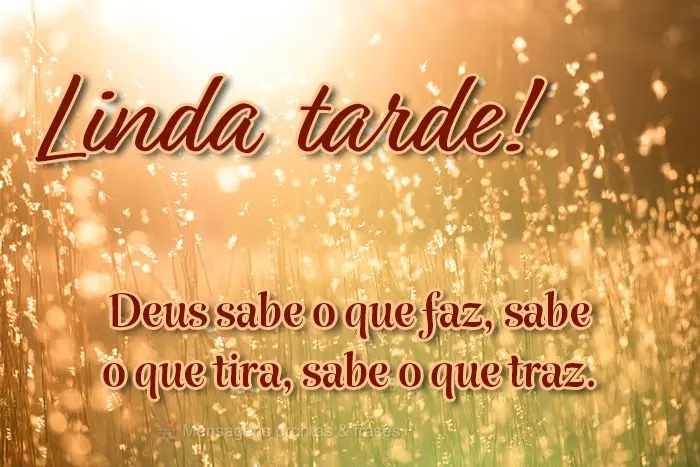  Deus sabe o que faz, sabe o que tira, sabe o que traz. 
 Linda tarde!