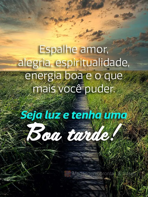 Espalhe amor, alegria, espiritualidade, energia boa e o que mais você puder. 
 Seja luz e tenha uma boa tarde! 