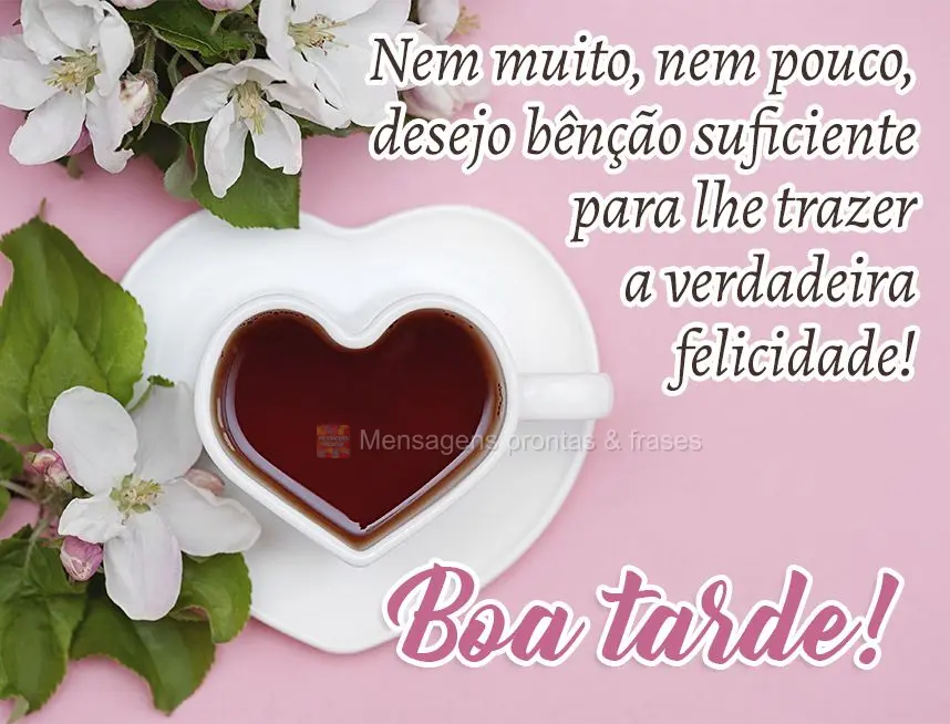 Nem muito, nem pouco, desejo bênção suficiente para lhe trazer a verdadeira felicidade! Boa tarde! 