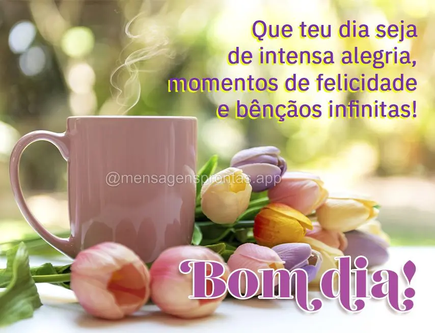 Que teu dia seja de intensa alegria, momentos de felicidade e bênçãos infinitas! Bom dia! 