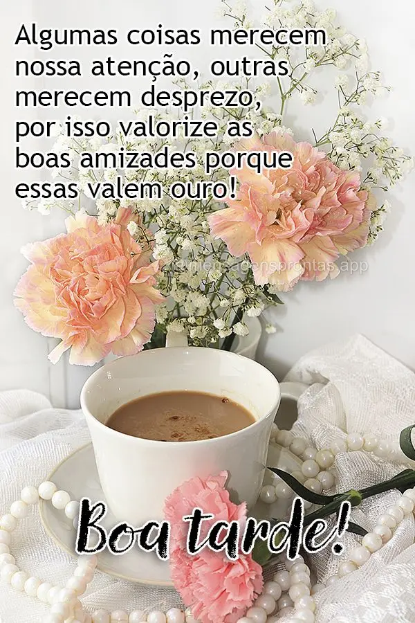 Algumas coisas merecem nossa atenção, outras merecem desprezo, por isso valorize as boas amizades porque essas valem ouro! Boa tarde!