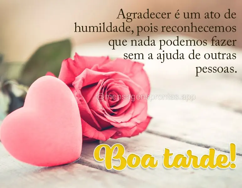 Agradecer é um ato de humildade, pois reconhecemos que nada podemos fazer sem a ajuda de outras pessoas. Boa tarde!