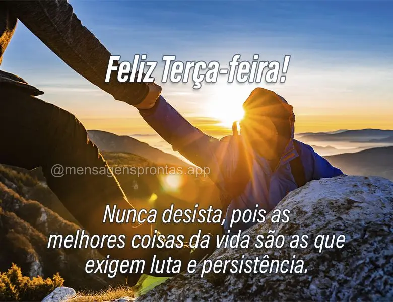 Nunca desista, pois as melhores coisas da vida são as que exigem luta e persistência. Feliz Terça-feira!
