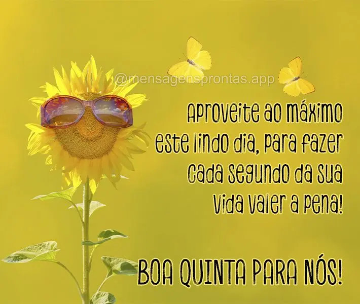 Aproveite ao máximo este lindo dia, para fazer cada segundo da sua vida valer a pena! Boa Quinta para nós!