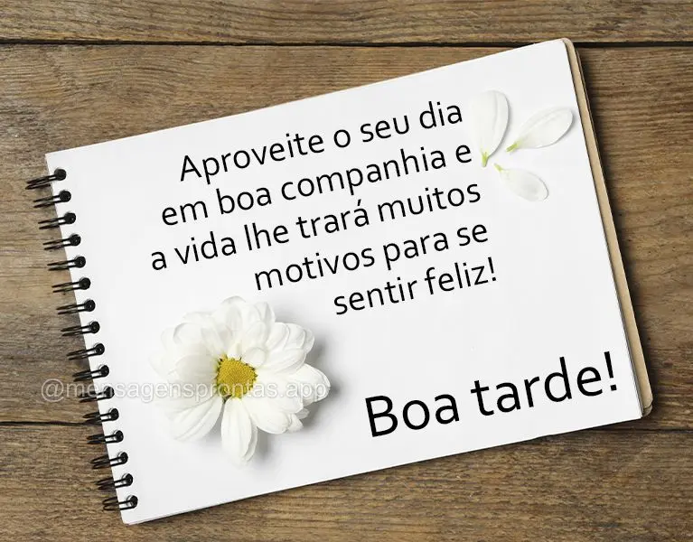 Aproveite o seu dia em boa companhia e a vida lhe trará muitos motivos para se sentir feliz! Boa tarde!
