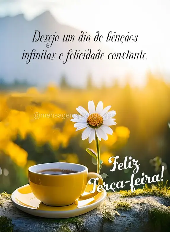 Desejo um dia de bênçãos infinitas e felicidade constante. Feliz Terça-feira!