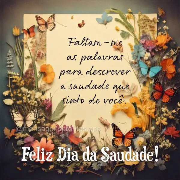 Faltam-me as palavras para descrever a saudade que sinto de você. Feliz dia da Saudade!