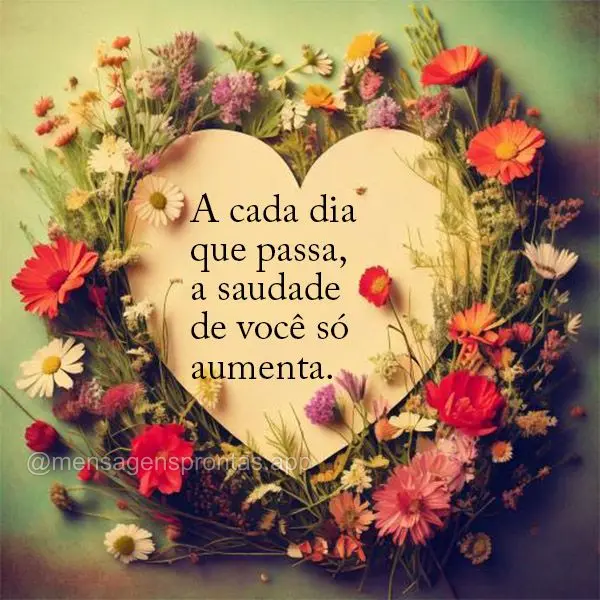 A cada dia que passa, a saudade de você só aumenta.