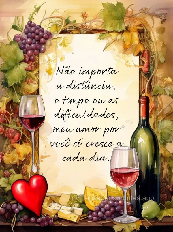 Não importa a distância o tempo ou as dificuldades, meu amor por você só cresce a casa dia. 