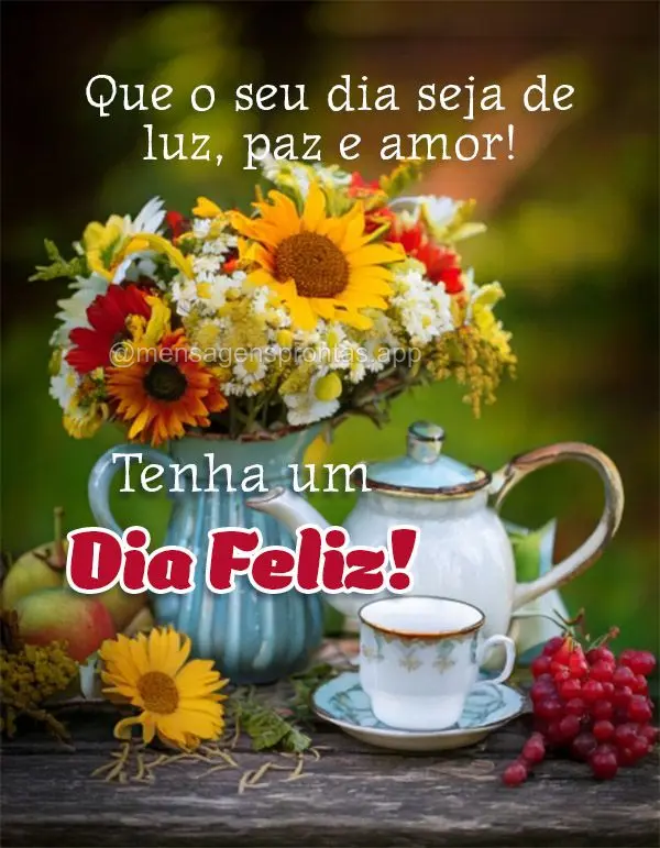 Que seu dia seja de luz, paz e amor! Tenha um Dia Feliz!