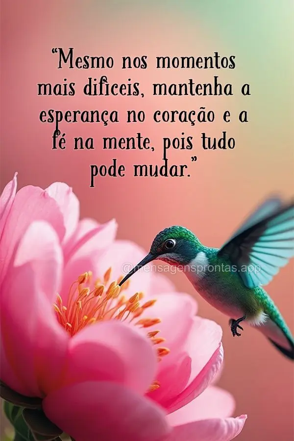 "Mesmo nos momentos mais difíceis, mantenha a esperança no coração e a fé na mente, pois tudo pode mudar."