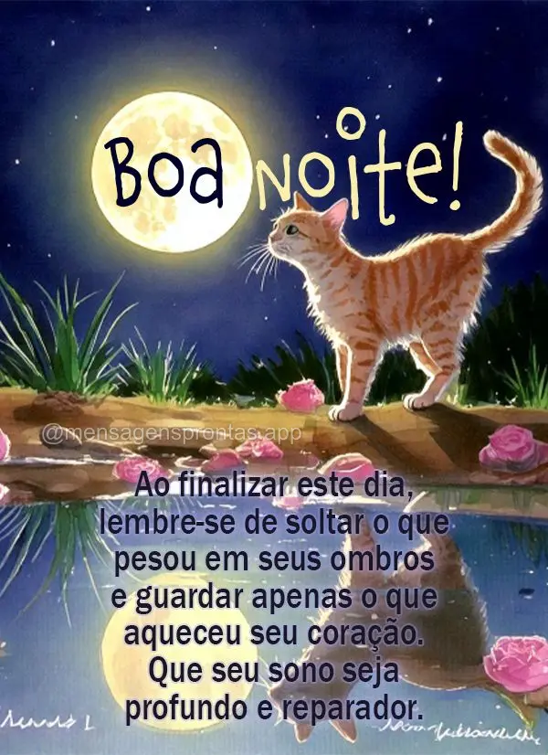 Ao finalizar este dia, lembre-se de soltar o que pesou em seus ombros e guardar apenas o que aqueceu seu coração. Que seu sono seja profundo e reparado...