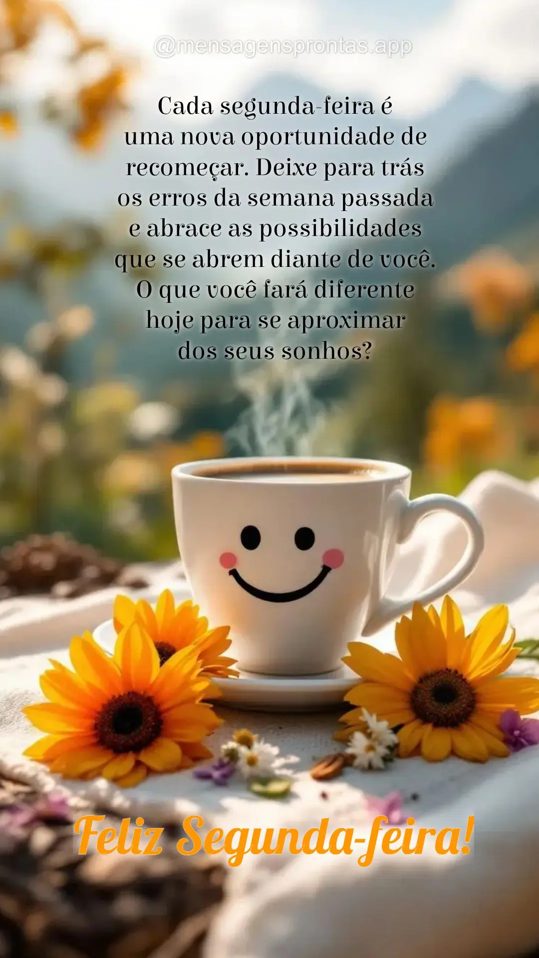 Cada segunda-feira é 
uma nova oportunidade de recomeçar. Deixe para trás os erros da semana passada e abrace as possibilidades que se abrem diante d...