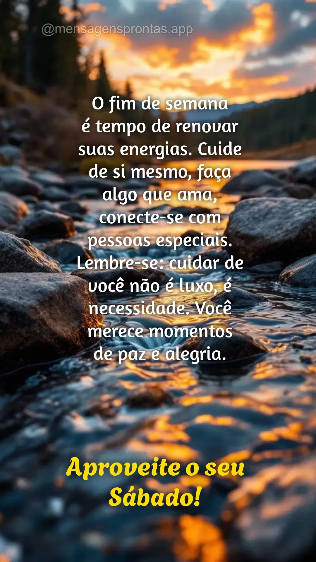 O fim de semana 
é tempo de renovar suas energias. Cuide de si mesmo, faça algo que ama, conecte-se com pessoas especiais. Lembre-se: cuidar de você ...