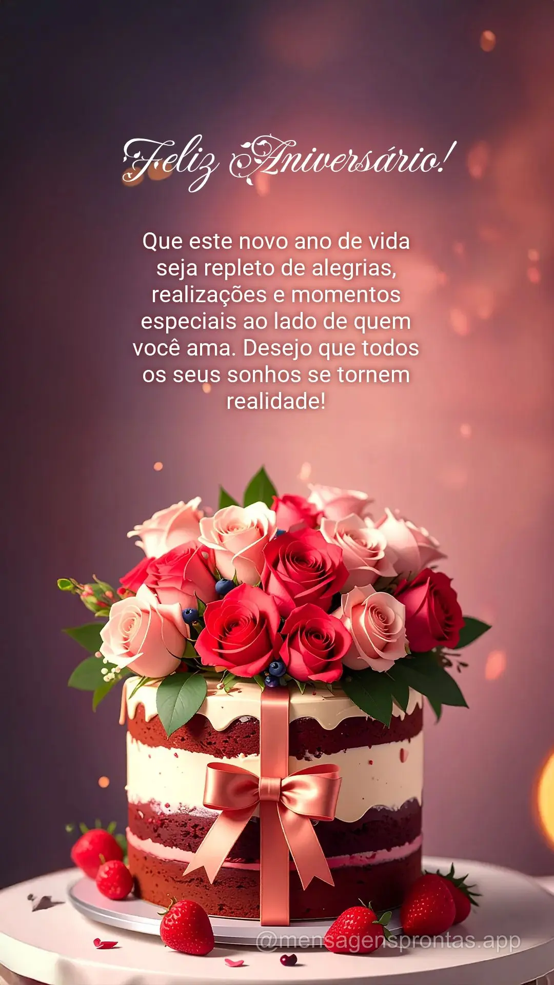 Que este novo ano de vida seja repleto de alegrias, realizações e momentos especiais ao lado de quem você ama. Desejo que todos os seus sonhos se torn...