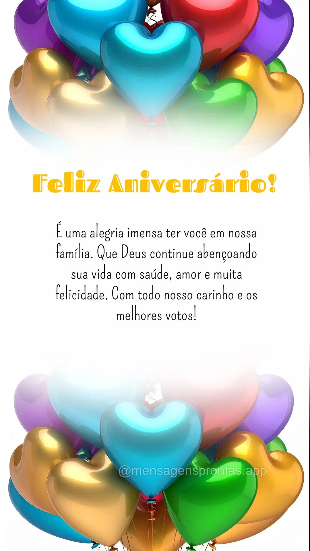 É uma alegria imensa ter você em nossa família. Que Deus continue abençoando sua vida com saúde, amor e muita felicidade. Com todo nosso carinho e o...