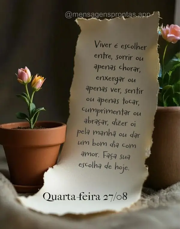 Viver é escolher entre, sorrir ou apenas chorar, enxergar ou apenas ver, sentir ou apenas tocar, cumprimentar ou abraçar, dizer oi pela manhã ou dar u...