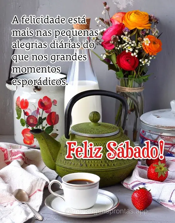 A felicidade está mais nas pequenas alegrias diárias do que nos grandes momentos esporádicos. Feliz Sábado!
