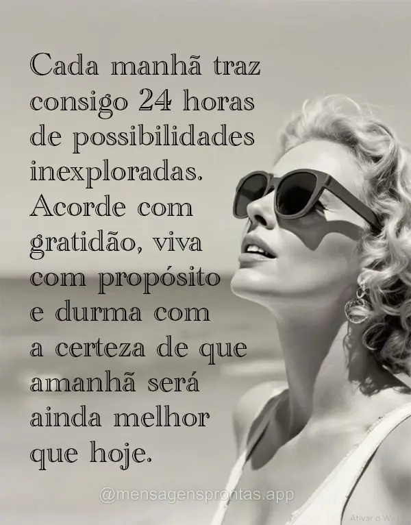 Cada manhã traz consigo 24 horas de possibilidades inexploradas. Acorde com gratidão, viva com propósito e durma com a certeza de que amanhã será ai...