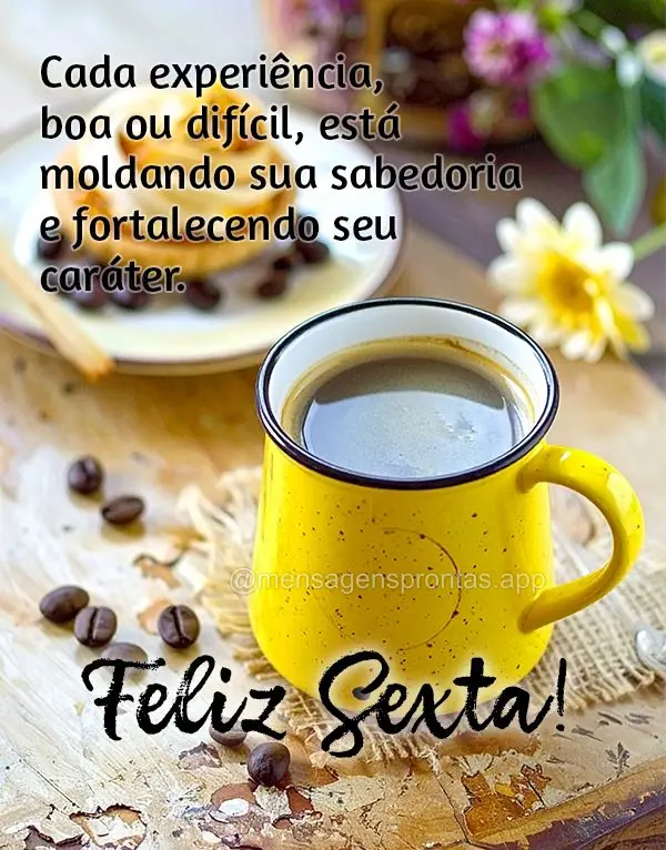 Cada experiência, boa ou difícil, está moldando sua sabedoria e fortalecendo seu caráter. Feliz Sexta!