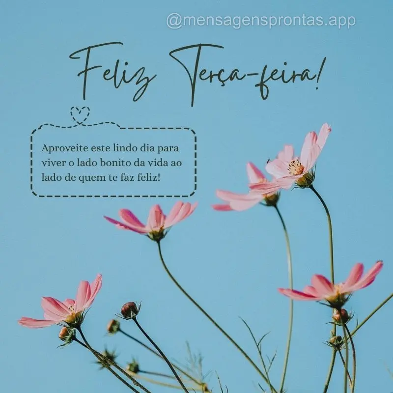 Aproveite este lindo dia para viver o lado bonito da vida ao lado de quem te faz feliz! Feliz Terça-feira!