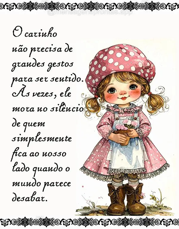 O carinho não precisa de grandes gestos para ser sentido. Às vezes, ele mora no silêncio de quem simplesmente fica ao nosso lado quando o mundo parece...
