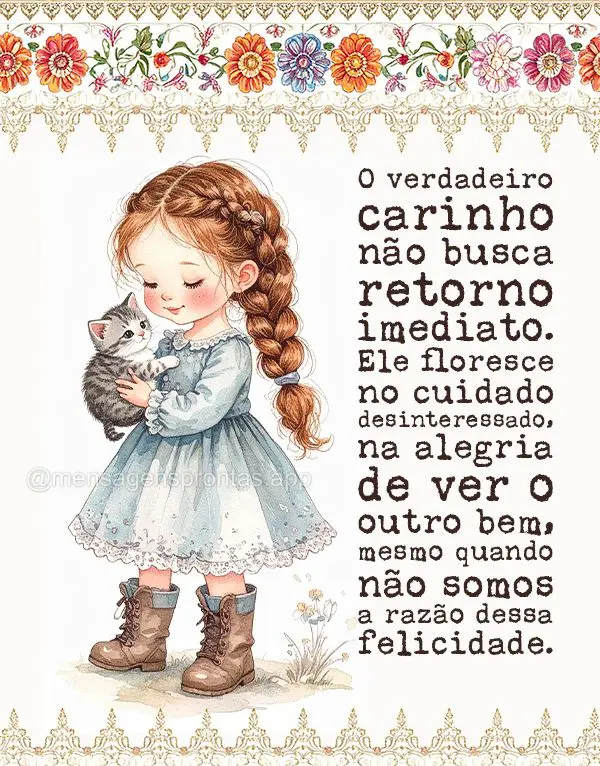 O verdadeiro carinho não busca retorno imediato. Ele floresce no cuidado desinteressado, na alegria de ver o outro bem, mesmo quando não somos a razão...