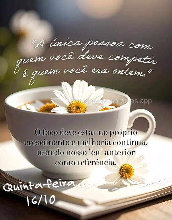 "A única pessoa com quem você deve competir é quem você era ontem."
O foco deve estar no próprio crescimento e melhoria contínua, usando nosso "eu...