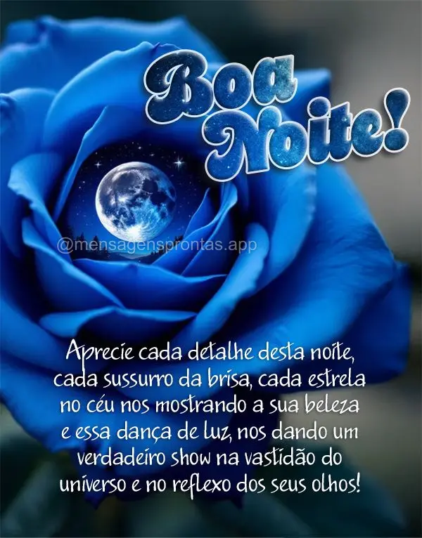 Aprecie cada detalhe desta noite, 
cada sussurro da brisa, cada estrela 
no céu nos mostrando a sua beleza 
e essa dança de luz, nos dando um 
verd...