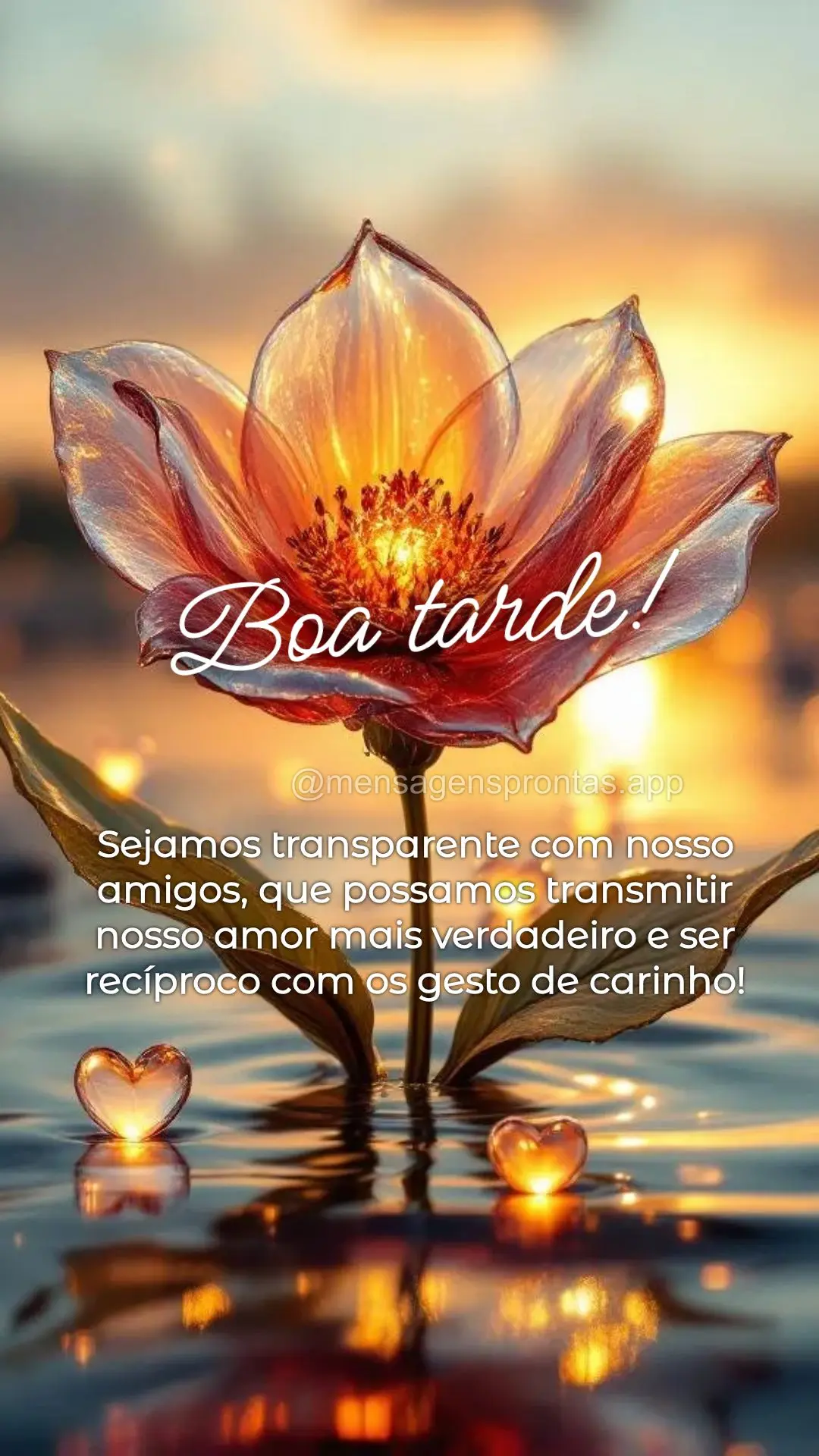 Sejamos transparente com nosso amigos, que possamos transmitir nosso amor mais verdadeiro e ser recíproco com os gesto de carinho! Boa tarde!