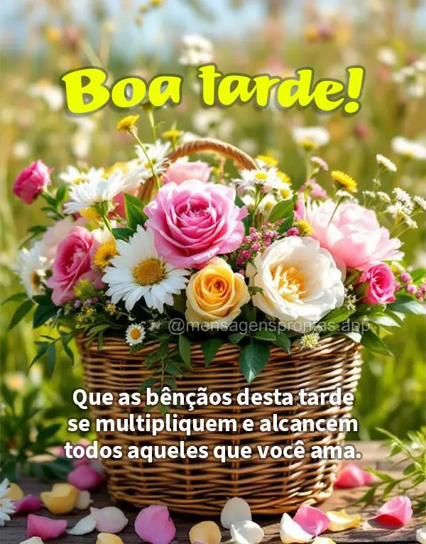 Que as bênçãos desta tarde se multipliquem e alcancem todos aqueles que você ama. Boa tarde!